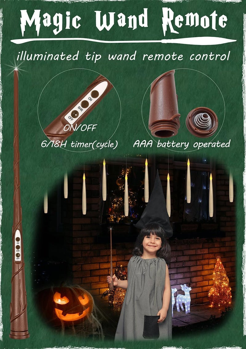 Leejec Floating Candles with Magic Wand Remote(6/18H Timer), 12pcs 6.1" Hanging Flameless Taper Candles, Battery Operated Flickering Warm Light, Halloween Christmas Gift, Wedding Party Decor (Ivory) - Image 3